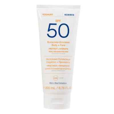 Korres Yoghurt Sunscreen Emulsion Body + Face SPF50 200ml, Panthenol+Vitamin E