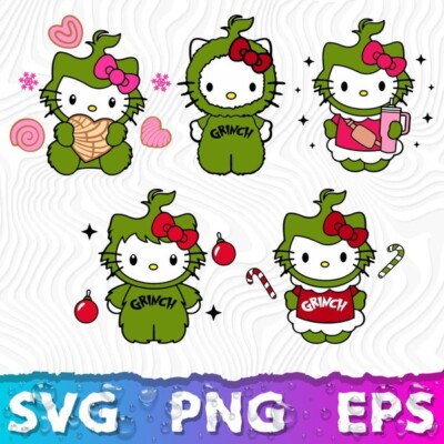 HELLO KITTY GRINCH CHRISTMAS SVG, DESIGNS BUNDLE, CUT FILES, SVG for Cricut