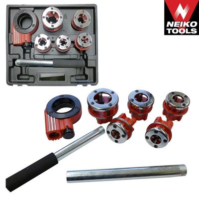 9PC PIPE THREADER TOOL WITH RATCHET HANDLE & DIES Plumbing DIY Cut New Threads