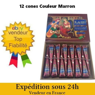 12 X cone henné henna mehendi KAVERI Marron par BOITE - 🇨🇵 En FRANCE ✅Expé 24h