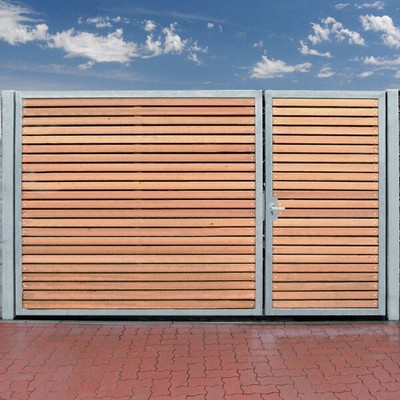 Einfahrtstor 300 x 180cm mit Holz 2Flügel asymmetrisch feuerverzinkt Holztor NEU