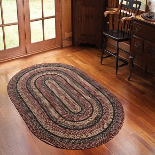 IHF Home Decor Oval Braided Area Rug Floor Carpet Jute Blackberry - 20