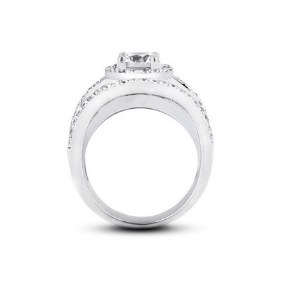1 1/2ct E VS2 Round Earth Mined Certified Diamonds 950 PL. Halo Sidestone Ring