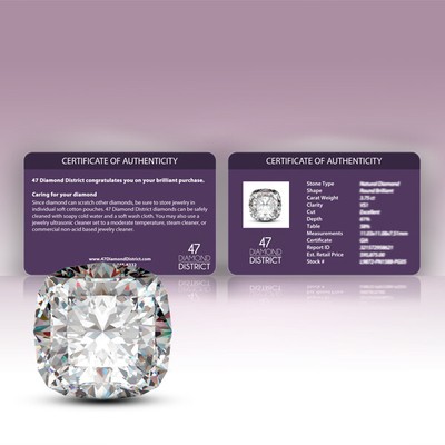 1.71ct. D-VS2 Ex Polish Square Cushion GIA Certified Diamond 6.62x6.50x4.52mm