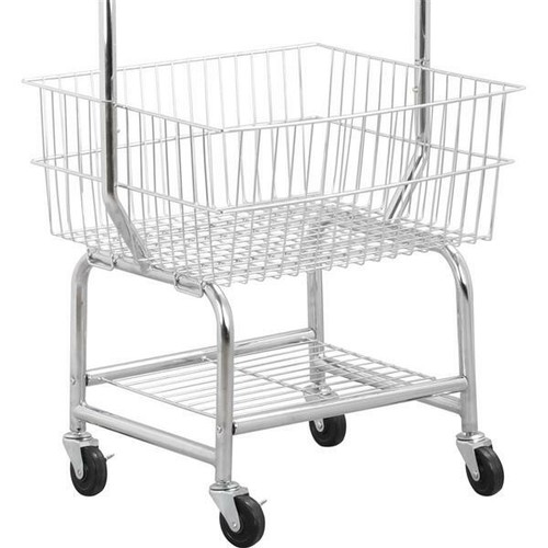 Heavy duty Garment Organizer Laundry Cart With Storage Basket Double Pole Rack