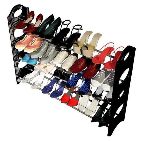 Stable And Reliable 4 Layers 20 Pairs Shoe Rack Black White Concise Integration