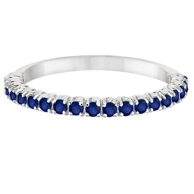 Pre-owned Designer .65ct Half-eternity  Pave-set Blue Sapphire Stacking Ring 14k White Gold