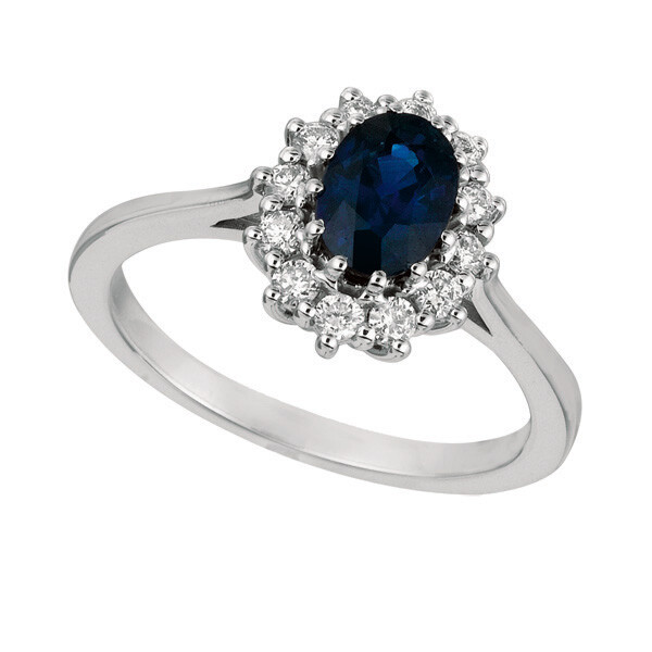 Pre-owned Morris 1.55 Carat Natural Oval Sapphire & Diamond Ring 14k White Gold In Blue