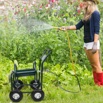 Iron Four-Wheel Pipe Truck 229ft Water Hose Reel Cart for Commercial Garden US