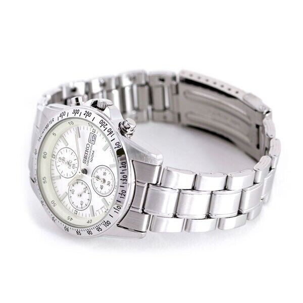 Pre-owned Seiko Snd363pc White Chronograph Overseas Model Men's Watch From Japan