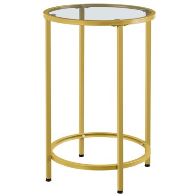 Glass End Table w/ Metal Frame for Living Room Bedroom Small Space, Mustard Gold