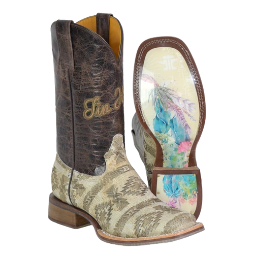 Pre-owned Tin Haul Ladies Sign Of The Sun Brown Western Boot 14-021-0007-1511