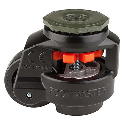 Leveling Caster, 63 mm Nylon Wheel, M12x1.75P Stem, Swivel, 550 kg Cap, NBR Foot