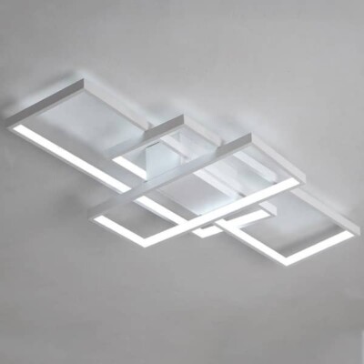 OUKANING 35 in. 1-Light Modern White Integrated LED Square Acrylic Flush Mount C