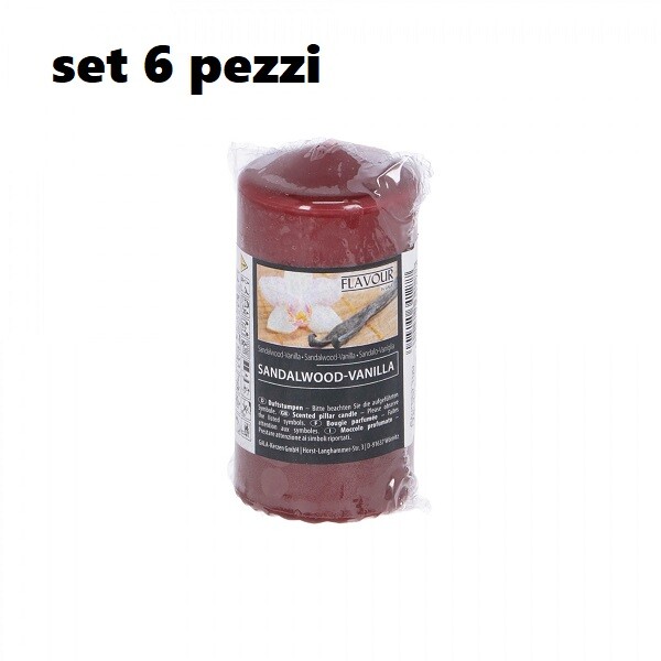 Set 6 Pezzi Candele Cera Profumate Fragranza Sandalo Vaniglia 5x9,5cm dfh