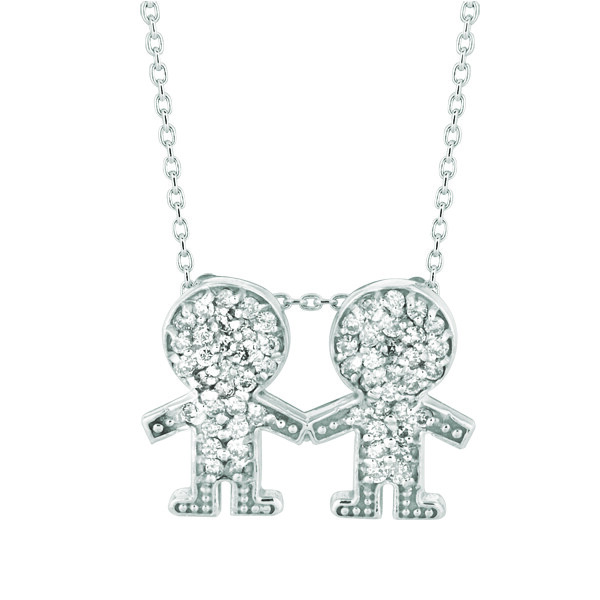 Pre-owned Morris 0.30 Carat Natural Diamond Two Boys Necklace Pendant 14k White Gold Si