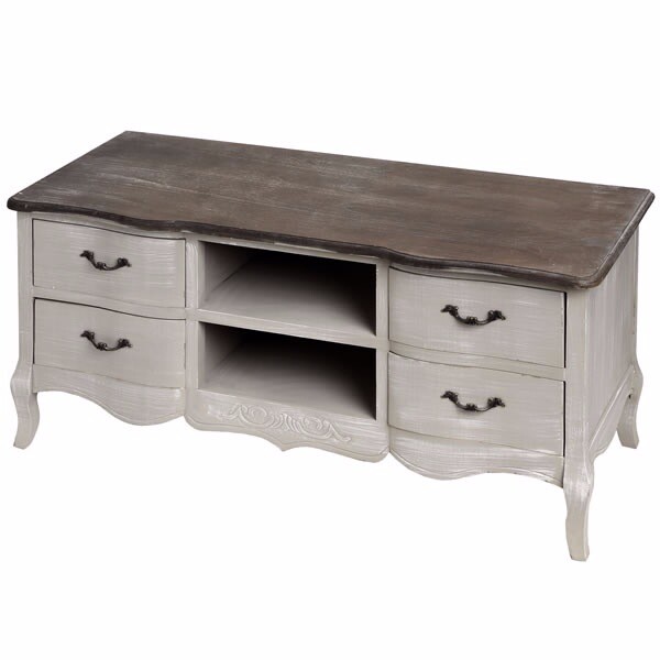 Old Country French Style Tv Cabinet In Distressed Grey With Dark