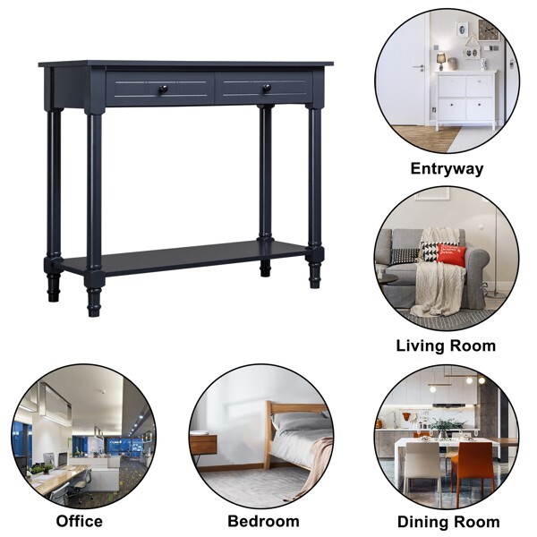 2-Tier Console Table with 2 Drawers， Console Tables for Entryway, Sofa Table wit