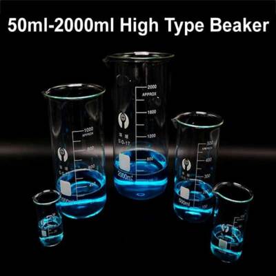 5ml-3000ml Lab Chemistry Borosilicate Glass Beaker Glassware w/ Handle Measuring