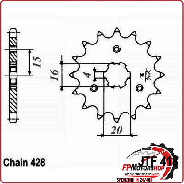PIGNONE TRASMISSIONE PER MOTO JT 418 Z14 JTF418.14 14 DENTI ACCIAIO PASSO 428