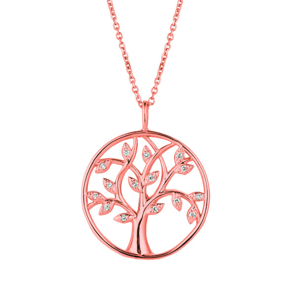 Pre-owned Morris 0.11 Carat Natural Diamond Tree Necklace Pendant 14k Rose Gold Si 18 Inches