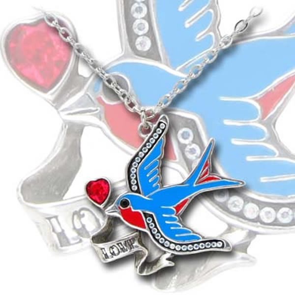 Schmuck Alchemy Gothic ULFP13 Kette mit Anhänger Swallow Love