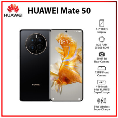 (New&Unlocked) Huawei Mate 50 BLACK 8GB+256GB Dual SIM Android Cell Phone