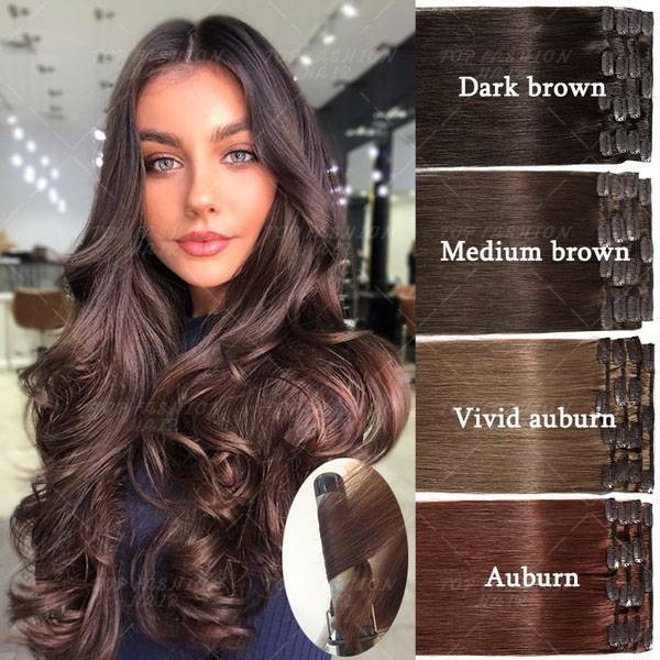 Clip In 100 Human Remy Hair Extensions Full Head Black Brown