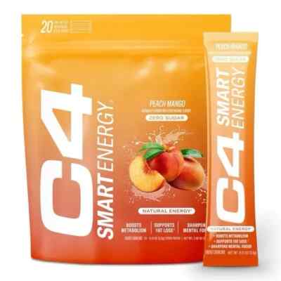 C4 Smart Energy, Peach Mango, 20 Packets Inside, Natural Energy, Zero Sugar