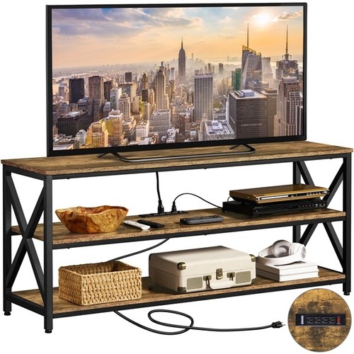 For Tv Up To 65 Inch, 55" Tv Cabinet With Power Outlet & 3 T