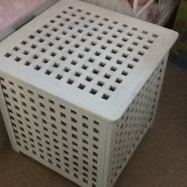 Large white wooden storage box, with floral fabric covered on inside