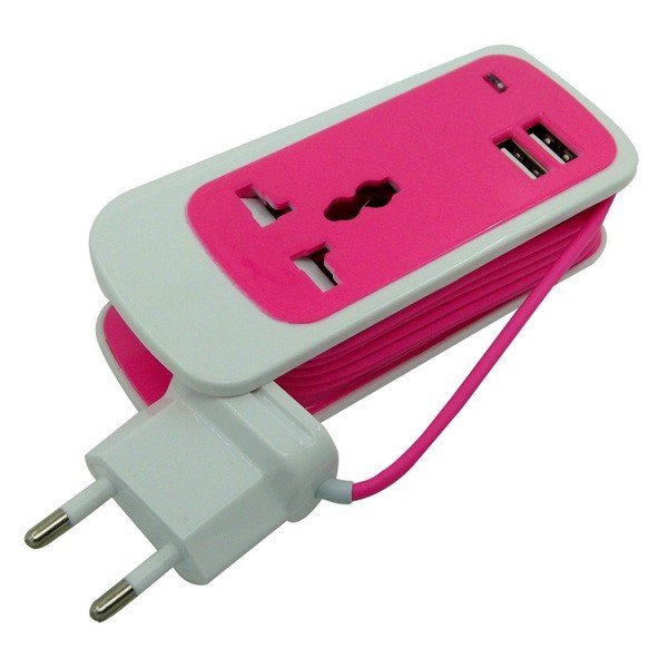 ADATTATORE RETE DUAL USB MULTIFUNZIONE 3 in 1 UNIVERSALE SOCKET FZ-015 FUCSIA
