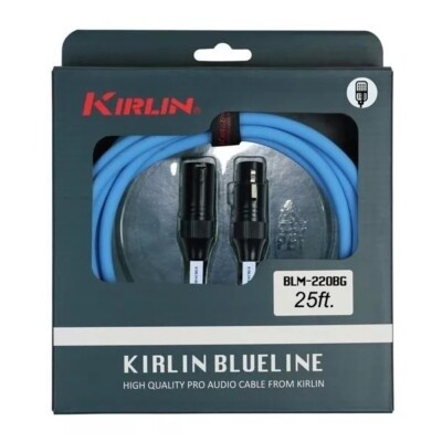 25ft Kirlin Blueline Microphone Cable XLR 3-Pin Male Female 20AWG 7mm/OD Cable