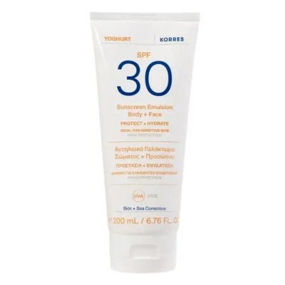 Korres Yoghurt Sunscreen Emulsion Body + Face SPF30 200ml, Panthenol, Vitamin E