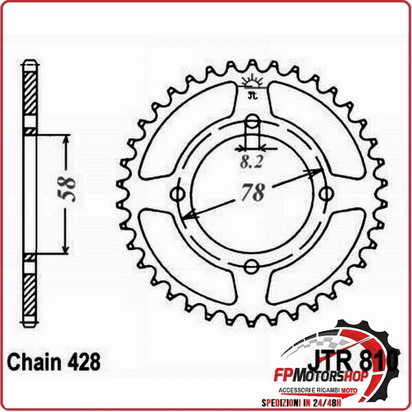 CORONA PER TRASMISSIONE MOTO JT 810 Z42 JTR810.42 42 DENTI ACCIAIO PASSO 428