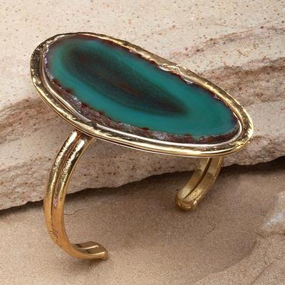 New Tara Mesa Long Green Agate Cuff Bracelet