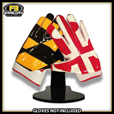 Football Receiver Gloves Display w Stand for Maryland Terrapins Gloves BIG TEN