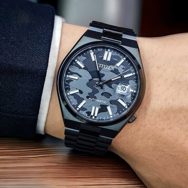 Pre-owned Citizen Watch Automatic Tsuyosa Black Camouflage Dial Sapphire Nj0155-87e