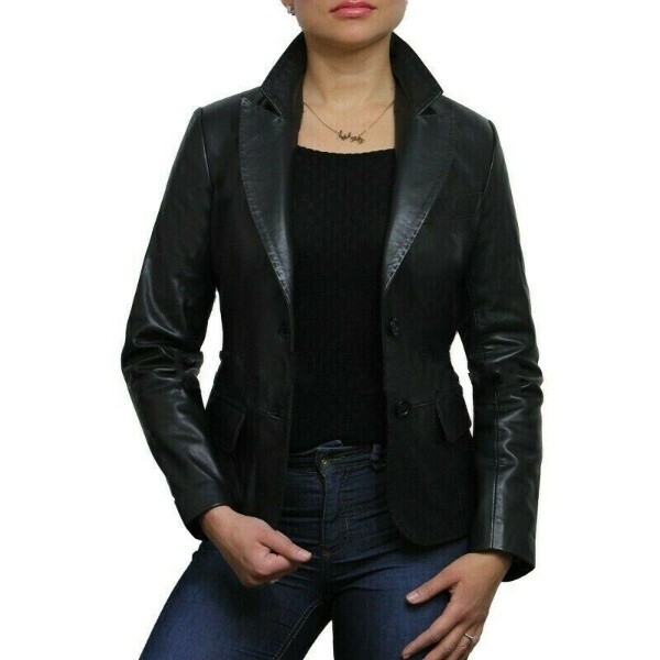 F&L KLASSISCH DAMEN LAMMLEDER HOCHWERTIG BLAZER KNÖPFE MANTEL JACKE - WB12