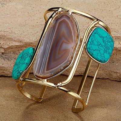 New Tara Mesa Brown Agate & Turquoise Gauntiet Cuff Bracelet
