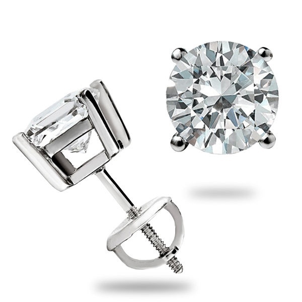1.5Ct Round Cut Certified Moissanite 14K White Gold 6mm Stud Earrings Screw Back