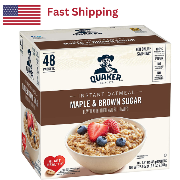 Quaker Oats Instant Oatmeal Maple Brown Sugar Breakfast Cereal Food 48 Packets