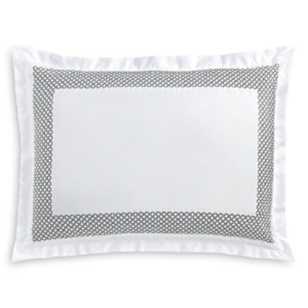 Hudson Park Collection 500TC Embroidered Geo King Sham 20x36in Charcoal/White - Picture 1 of 13