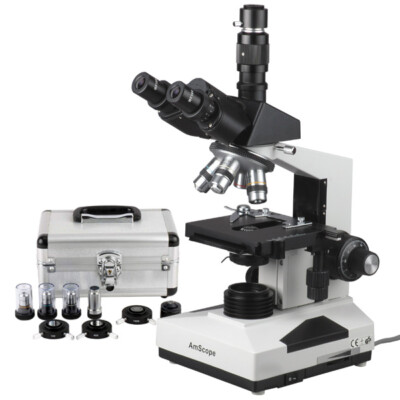 AmScope 40X-1600X Trinocular Phase Contrast Compound Microscope Multi-Use Clinic