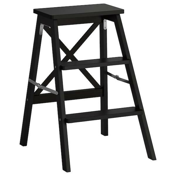 IKEA Trittleiter aus massiver Buche; schwarz; 3 Tritte; (63cm) Klapptritt