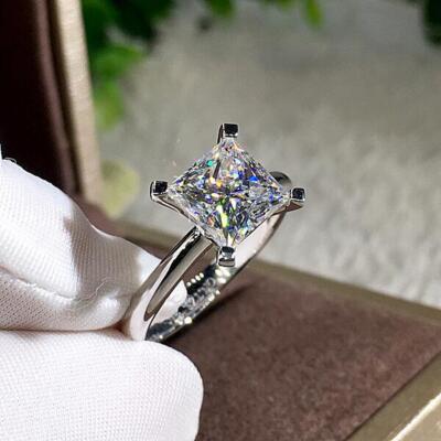 925 sterling Silver Ring Square AAA zircon ring women wedding jewelry size 6-10