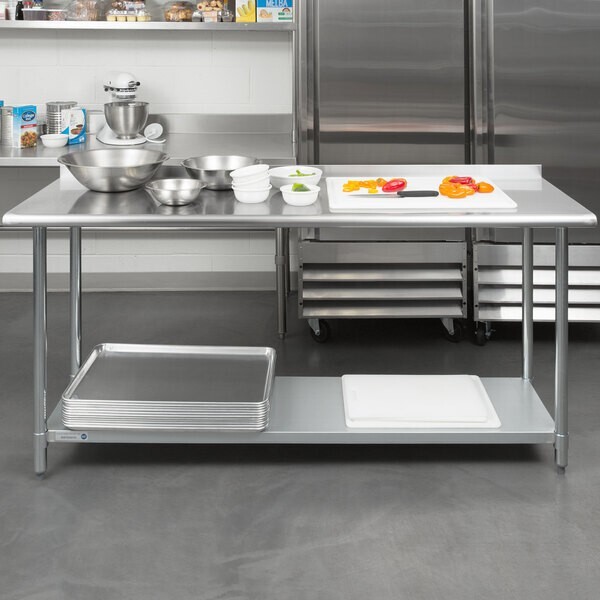 24"W x 72"L Stainless Steel Prep and Work Restaurant Table with Backsplash