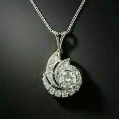 2C Round Lab-Created Diamond Valentine Pendant 14K White Gold Plated For Her