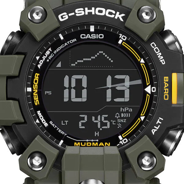 Pre-owned Casio G-shock Gw-9500-3jf Master Of Mudman Triple Sensor Khaki Men's Watch