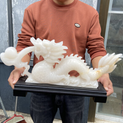 14.5lb Natural Crystal.hetian jade.Hand-carved.Exquisite Dragon Decoration